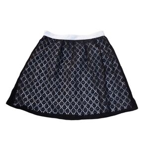 Kensie Skirt Size 8 Midi Black White Lace Flared circle skirt Lace Goth Punk 90s